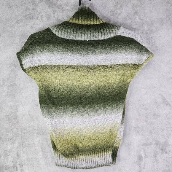 Womens Green & Grey Striped Knit Sweater By Angie Short Sleeve Cowl Neck Size L - Picture 7 of 10